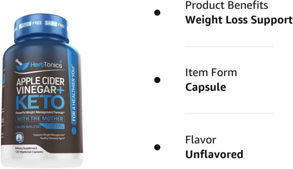 Apple Cider Vinegar Capsules Plus Keto BHB | Fat Burner & Weight Loss Supplement for Women & Men | Appetite Suppressant - Image 6