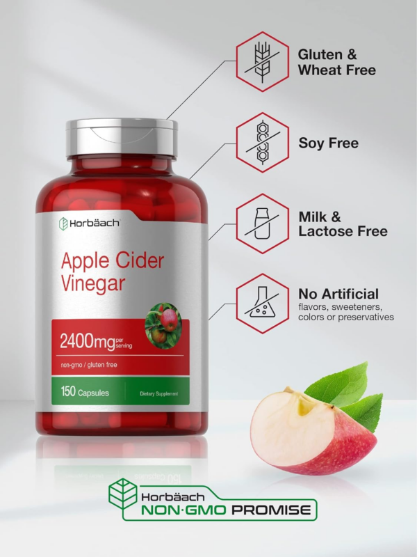 Apple Cider Vinegar Capsules | 2400mg | 150 Count | Non-GMO, Gluten Free Supplement - Image 4