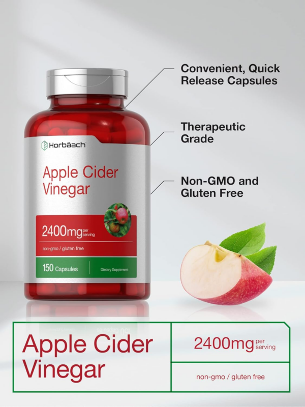 Apple Cider Vinegar Capsules | 2400mg | 150 Count | Non-GMO, Gluten Free Supplement - Image 5