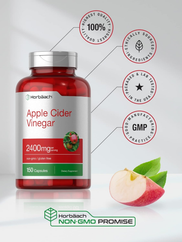 Apple Cider Vinegar Capsules | 2400mg | 150 Count | Non-GMO, Gluten Free Supplement - Image 6