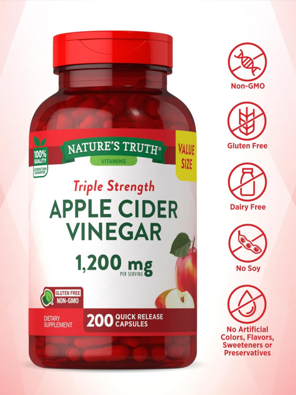 Apple Cider Vinegar Capsules | 1200mg | 200 Pills | Extra Strength | Value Size | Non-GMO, Gluten Free Supplement - Image 3