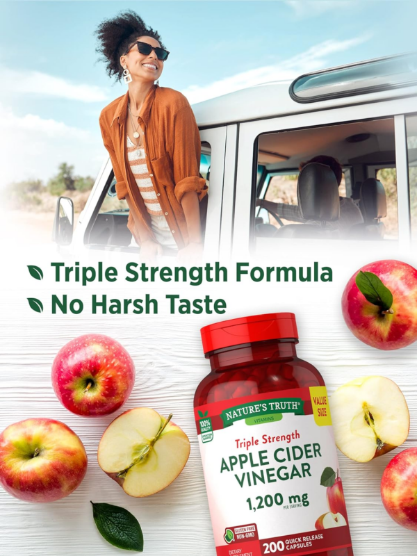 Apple Cider Vinegar Capsules | 1200mg | 200 Pills | Extra Strength | Value Size | Non-GMO, Gluten Free Supplement - Image 4