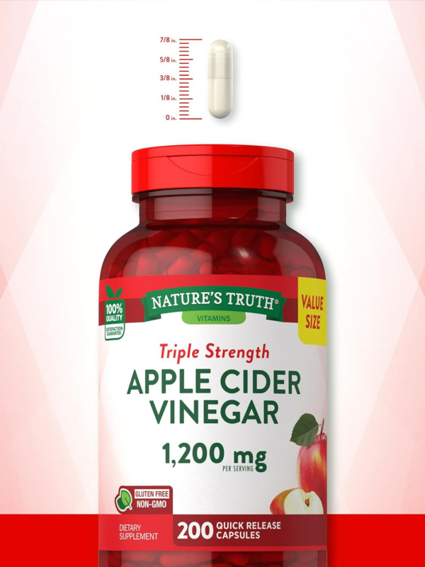 Apple Cider Vinegar Capsules | 1200mg | 200 Pills | Extra Strength | Value Size | Non-GMO, Gluten Free Supplement - Image 5