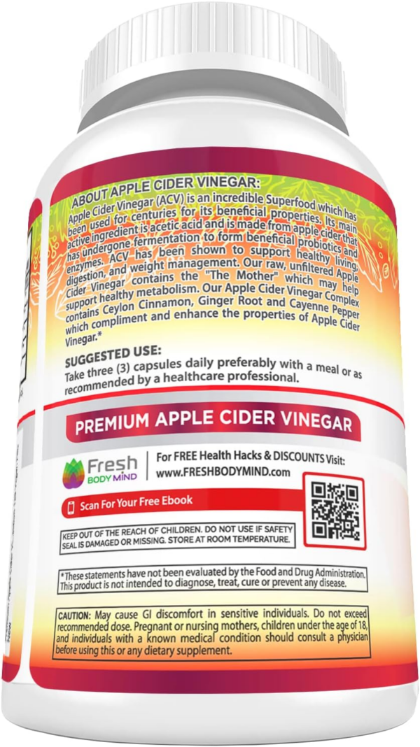 Apple Cider Vinegar Capsules Max 1740mg with Mother - 100% Natural & Raw with Cinnamon, Ginger & Cayenne Pepper - Ideal for Healthy Living, Detox & Digestion -120 Vegan Pills - Image 6