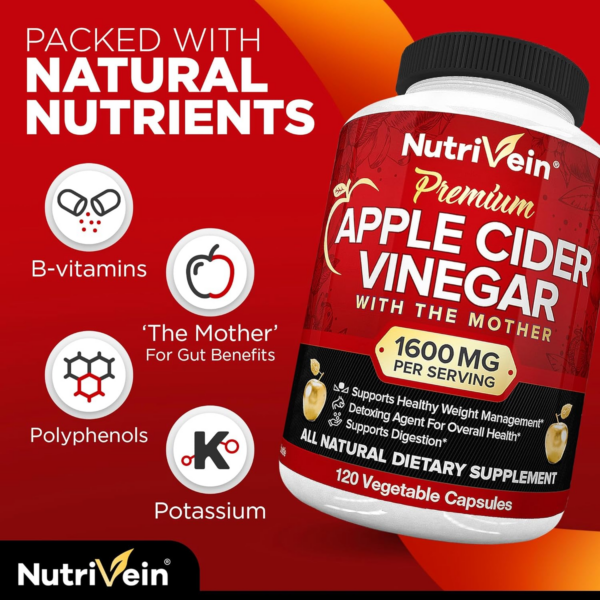 Apple Cider Vinegar Capsules with Mother - 1600mg - 120 Vegan Pills - Supports Healthy Diet, Digestion, Keto, Cleanser - Best Supplement for Immune System - ACV Raw - Image 3
